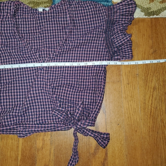 Madewell Blue And Pink Checkered Ruffled Tie-Front Blouse - Picture 9 of 15